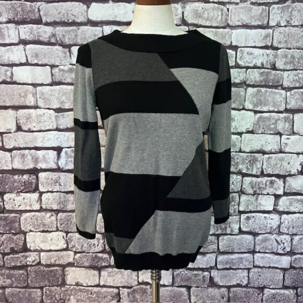 Anne Klein Black & Gray Long Sleeve Pullover Sweater Size M - Picture 1 of 7